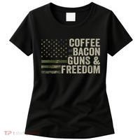 Coffee Bacon Guns & Freedom BBQ Grill Gun Camouflage Flag Women's T-Shirt thumb 0