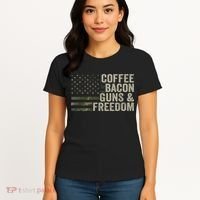 Coffee Bacon Guns & Freedom BBQ Grill Gun Camouflage Flag Women's T-Shirt thumb 4