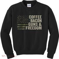 Coffee Bacon Guns & Freedom BBQ Grill Gun Camouflage Flag Kids Sweatshirt thumb 0