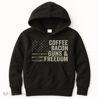 Coffee Bacon Guns & Freedom BBQ Grill Gun Camouflage Flag Kids Hoodie thumb 0