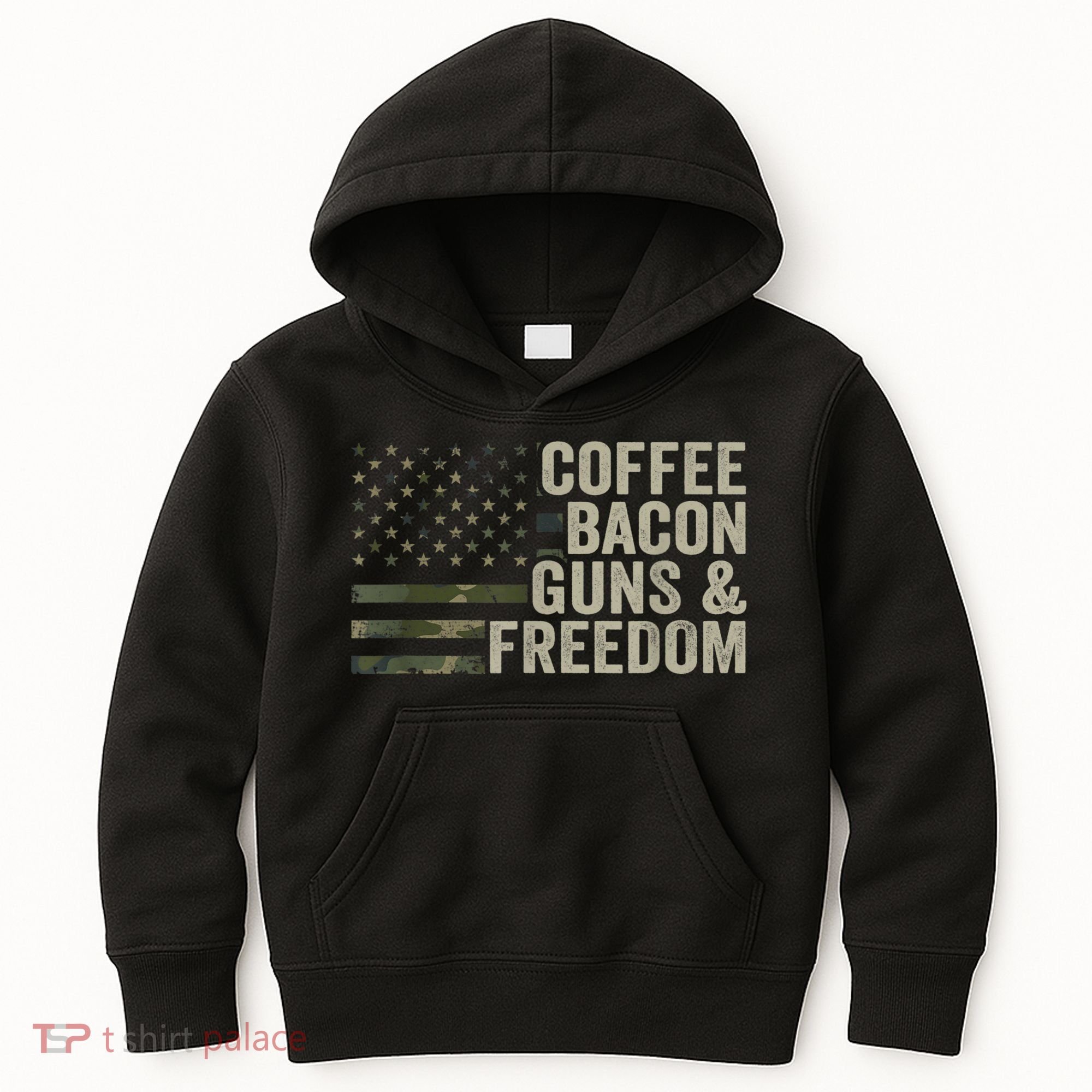 Coffee Bacon Guns & Freedom BBQ Grill Gun Camouflage Flag Kids Hoodie