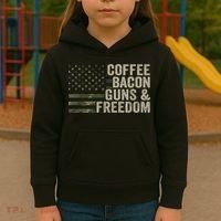 Coffee Bacon Guns & Freedom BBQ Grill Gun Camouflage Flag Kids Hoodie thumb 3