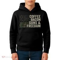 Coffee Bacon Guns & Freedom BBQ Grill Gun Camouflage Flag Kids Hoodie thumb 4