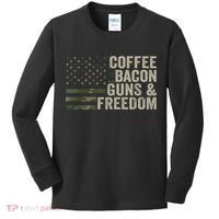 Coffee Bacon Guns & Freedom BBQ Grill Gun Camouflage Flag Kids Long Sleeve Shirt thumb 0