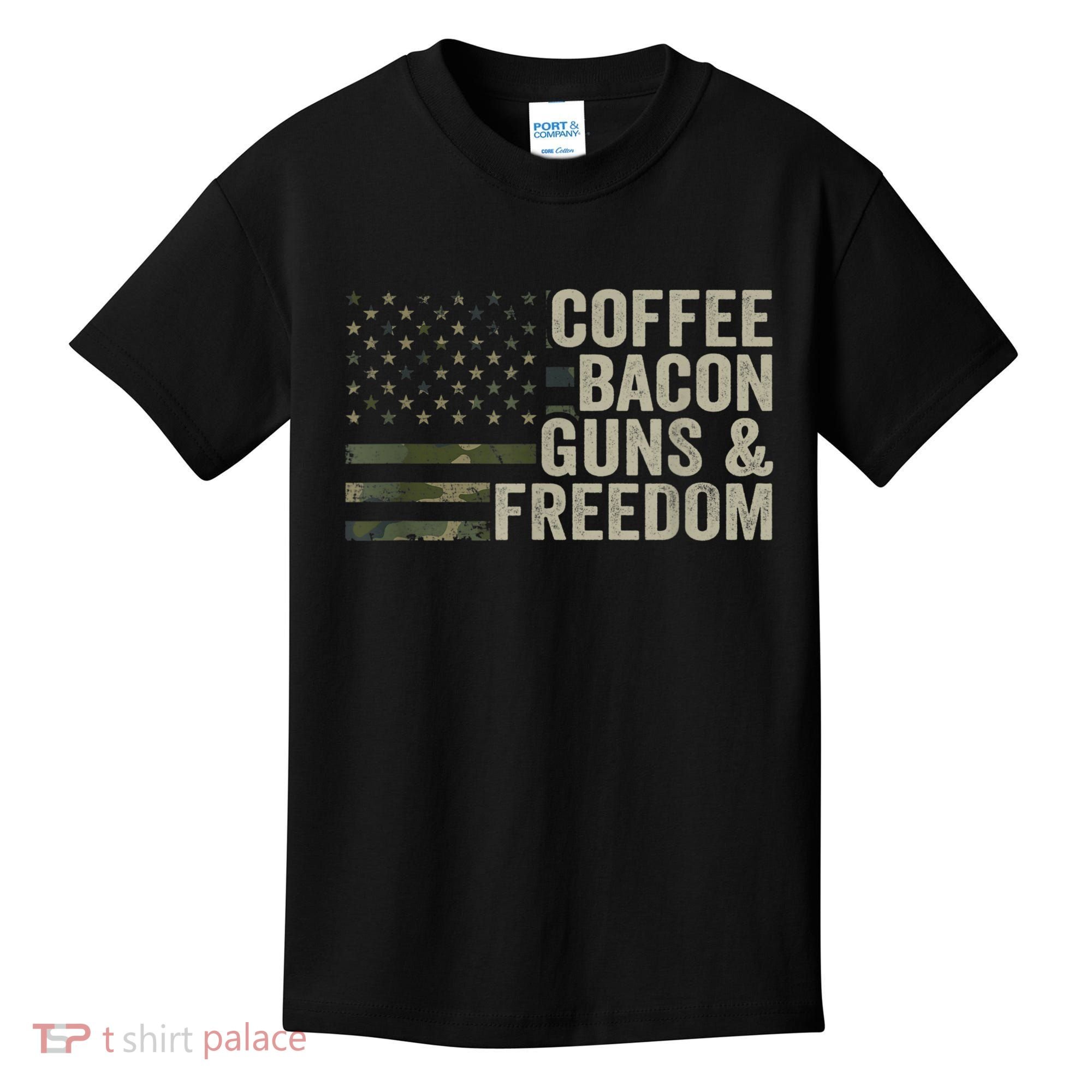 Coffee Bacon Guns & Freedom BBQ Grill Gun Camouflage Flag Kids T-Shirt