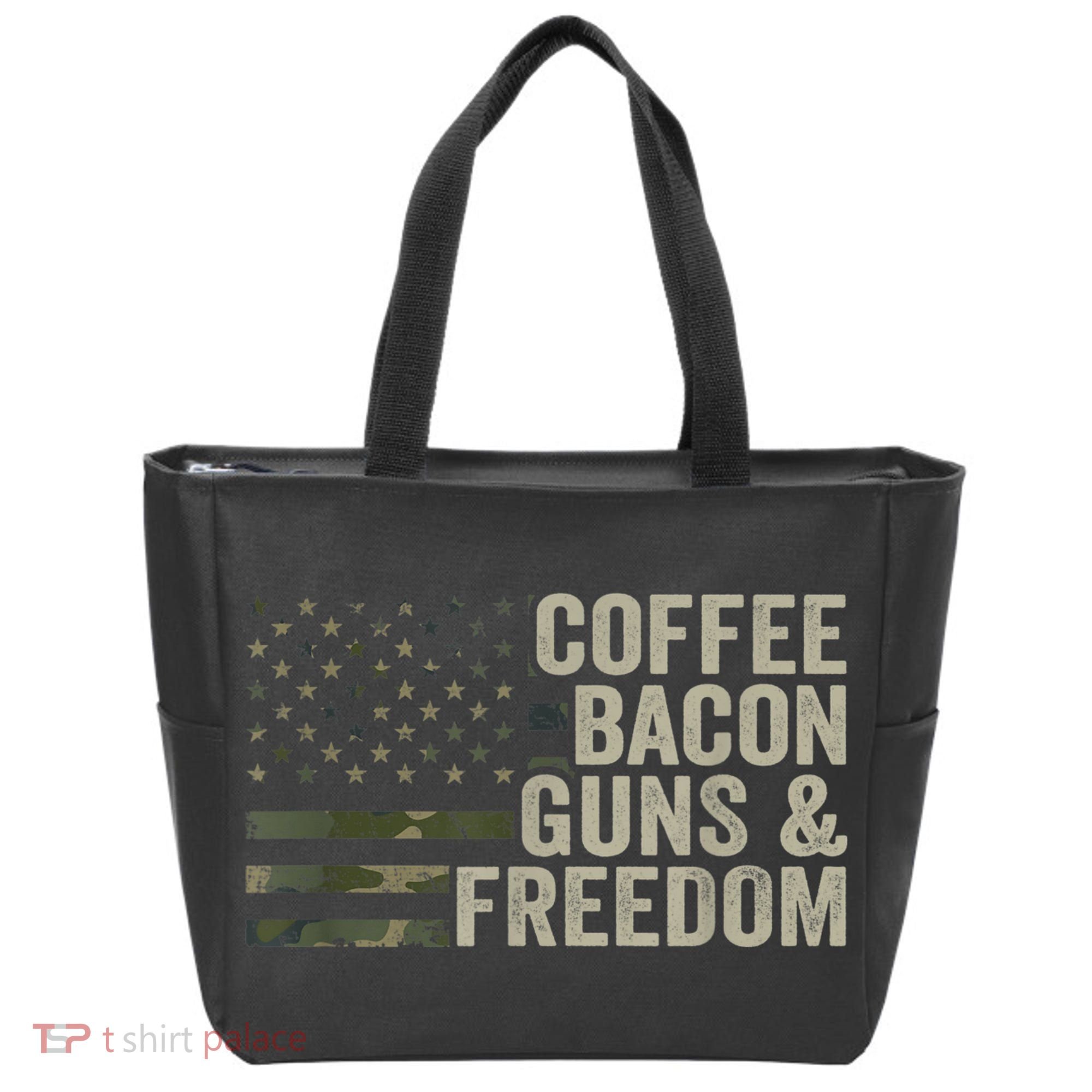 Coffee Bacon Guns & Freedom BBQ Grill Gun Camouflage Flag Tote Bag