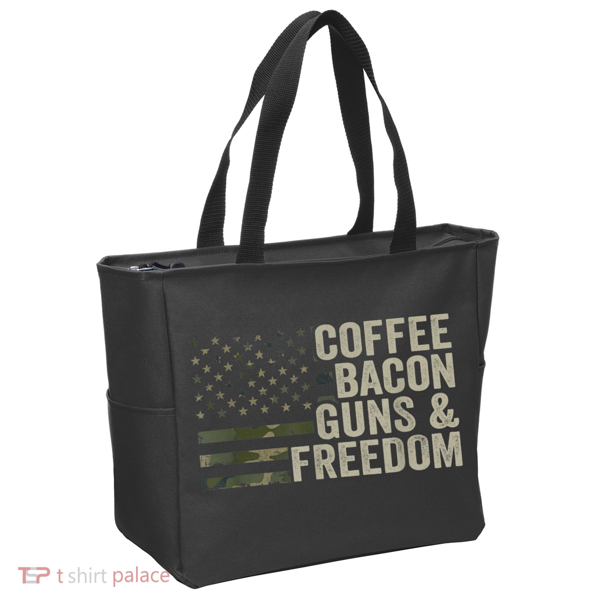 Coffee Bacon Guns & Freedom BBQ Grill Gun Camouflage Flag Tote Bag