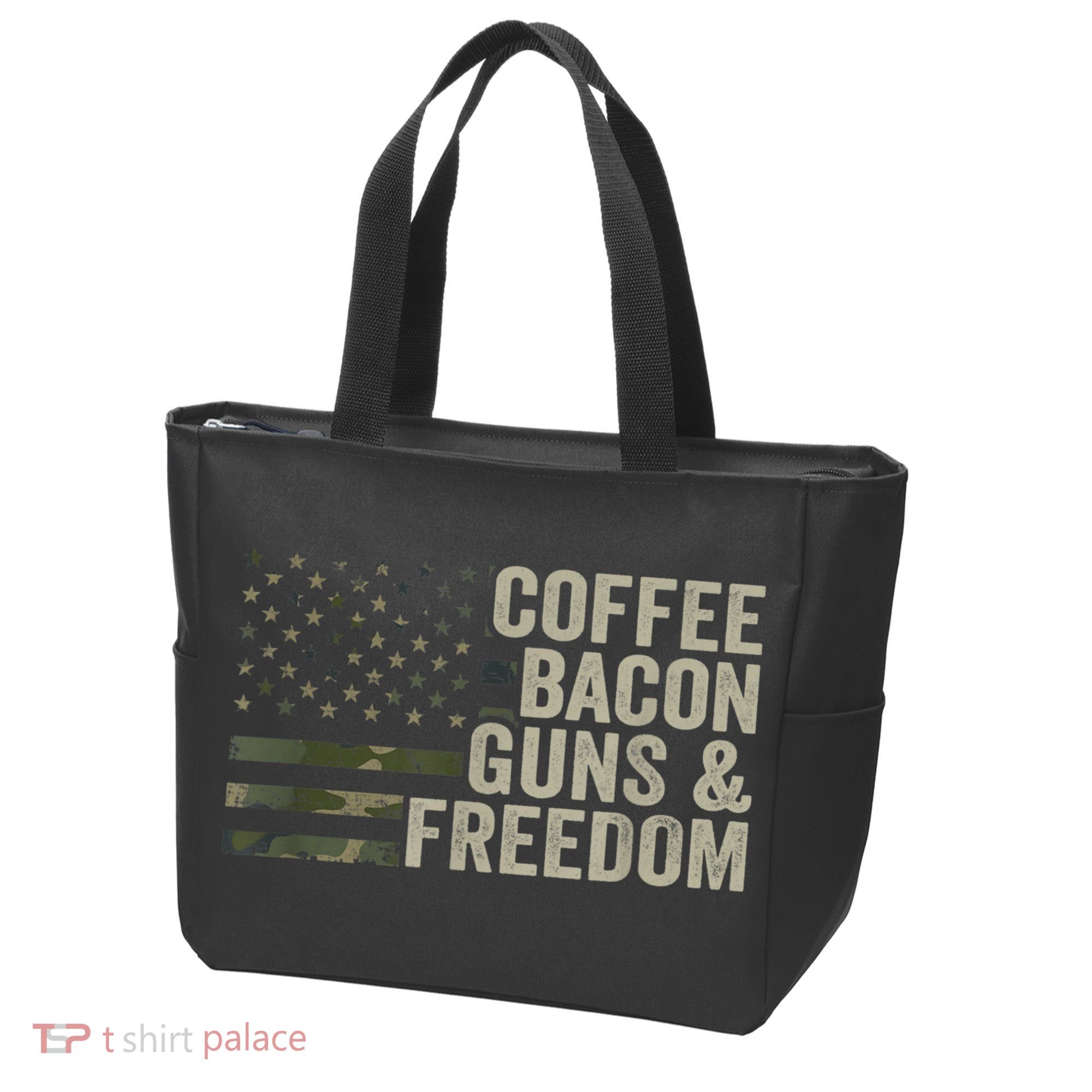 Coffee Bacon Guns & Freedom BBQ Grill Gun Camouflage Flag Tote Bag