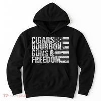 Cigars Bourbon Guns & Freedom Flag Hoodie thumb 0