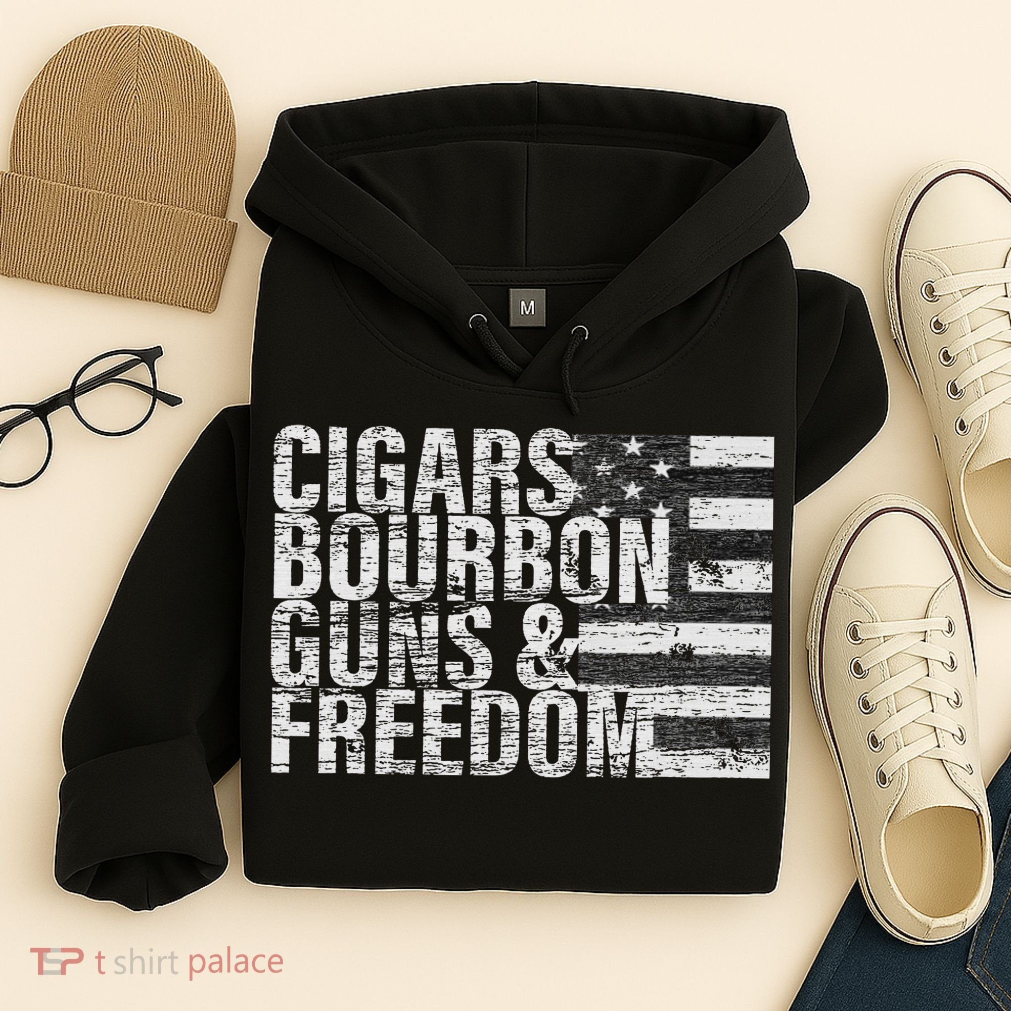 Cigars Bourbon Guns & Freedom Flag Hoodie