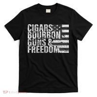 Cigars Bourbon Guns & Freedom Flag T-Shirt thumb 0