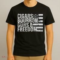 Cigars Bourbon Guns & Freedom Flag T-Shirt thumb 3
