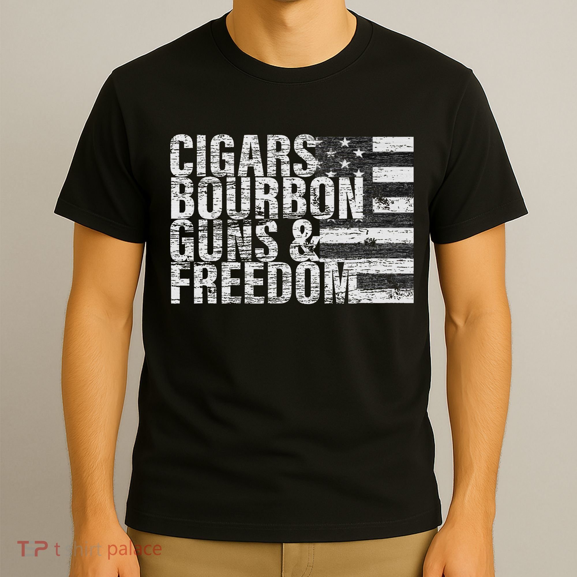 Cigars Bourbon Guns & Freedom Flag T-Shirt