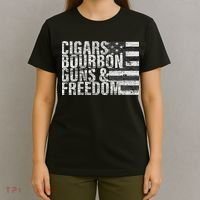 Cigars Bourbon Guns & Freedom Flag T-Shirt thumb 4