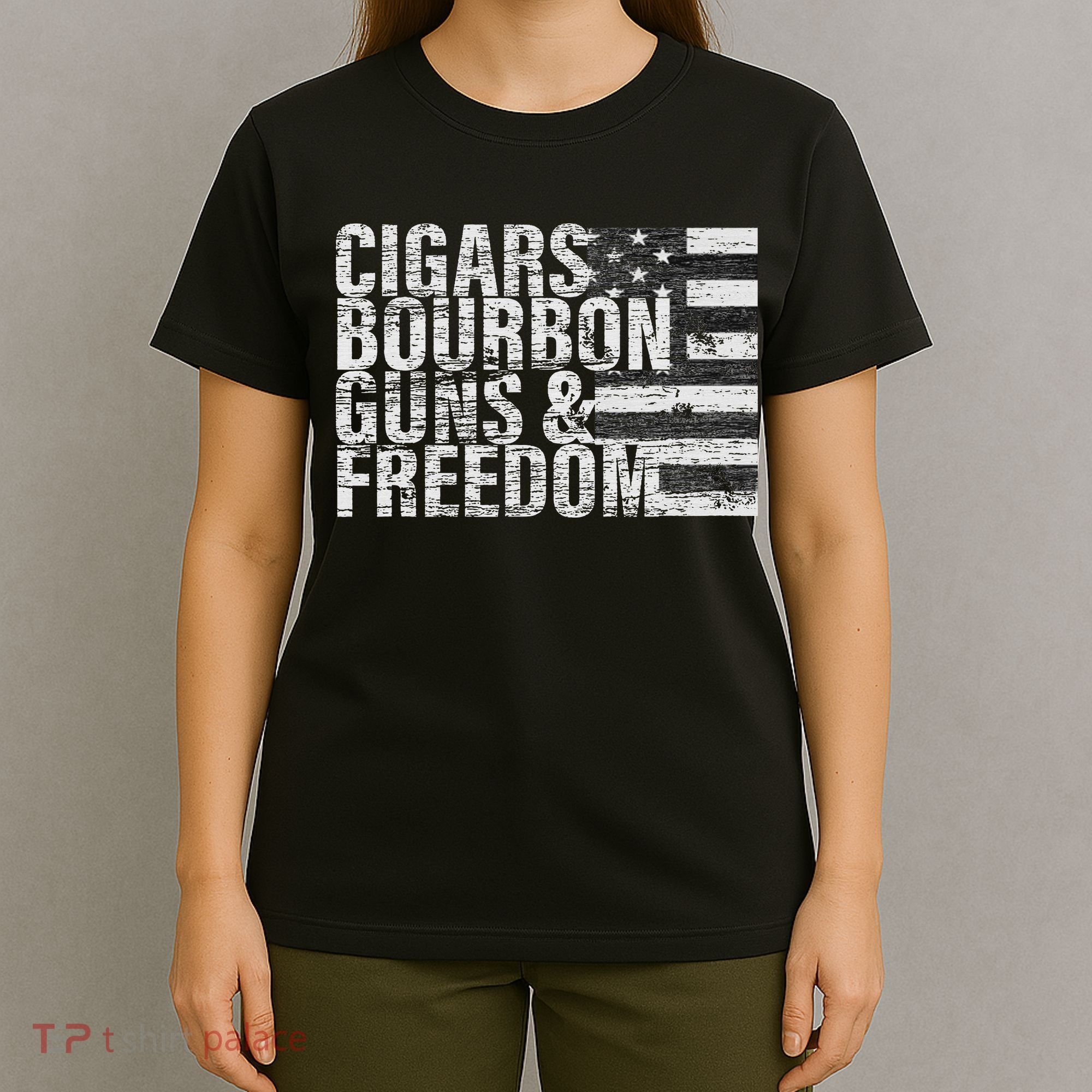 Cigars Bourbon Guns & Freedom Flag T-Shirt