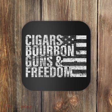 Cigars Bourbon Guns & Freedom Flag Coaster