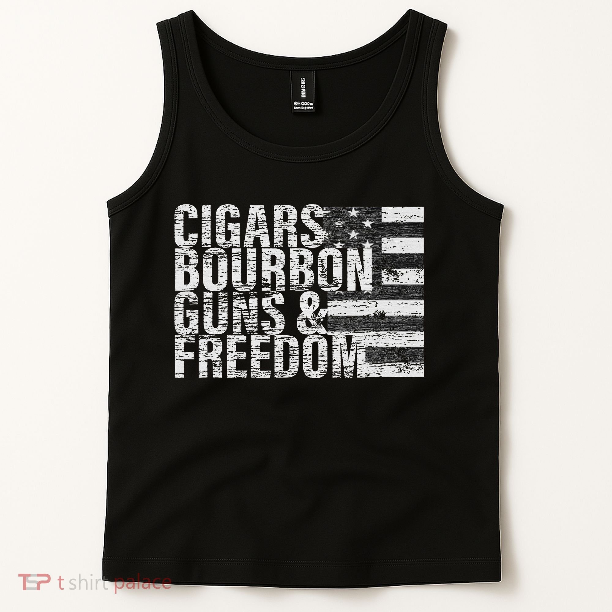 Cigars Bourbon Guns & Freedom Flag Tank Top