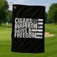 Cigars Bourbon Guns & Freedom Flag Golf Towel thumb 1