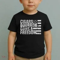Cigars Bourbon Guns & Freedom Flag Toddler T-Shirt thumb 2