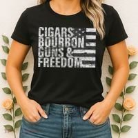 Cigars Bourbon Guns & Freedom Flag Women's T-Shirt thumb 2