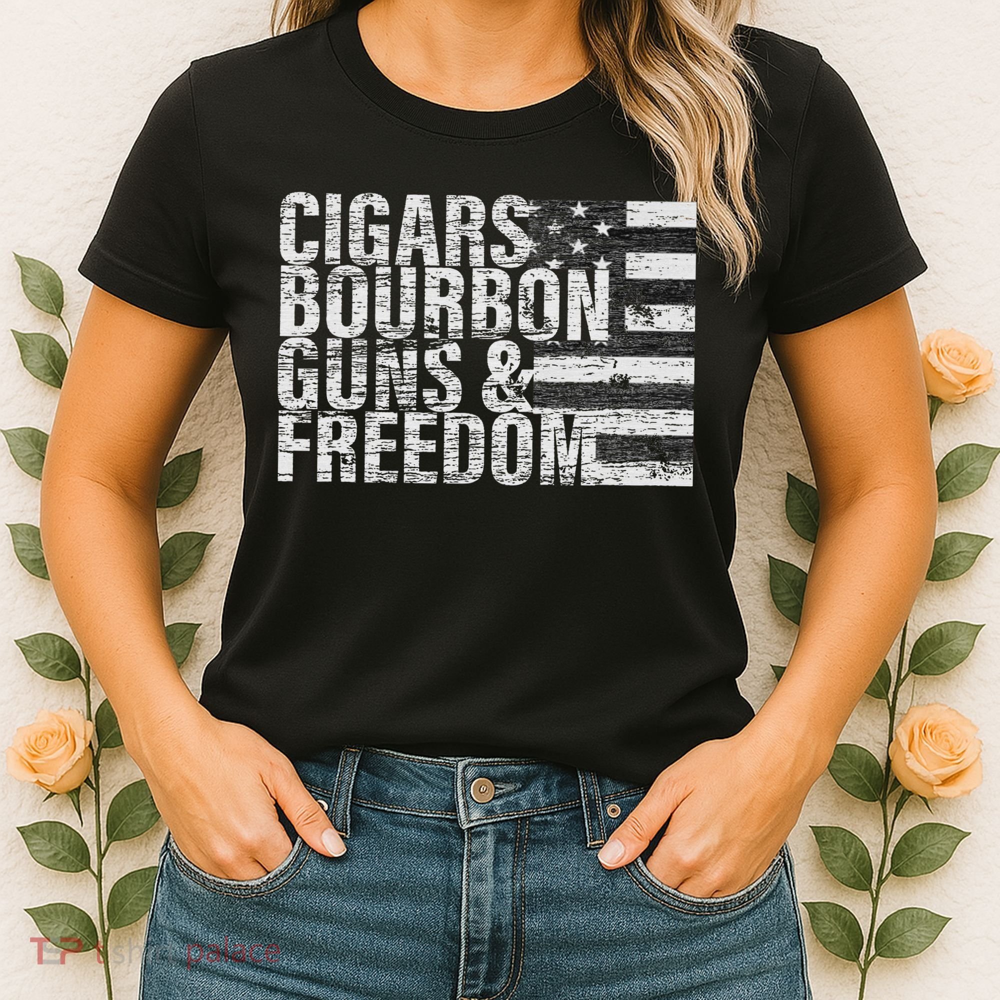 Cigars Bourbon Guns & Freedom Flag Women's T-Shirt