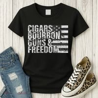 Cigars Bourbon Guns & Freedom Flag Women's T-Shirt thumb 3