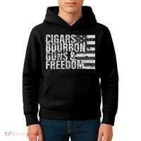 Cigars Bourbon Guns & Freedom Flag Kids Hoodie thumb 4