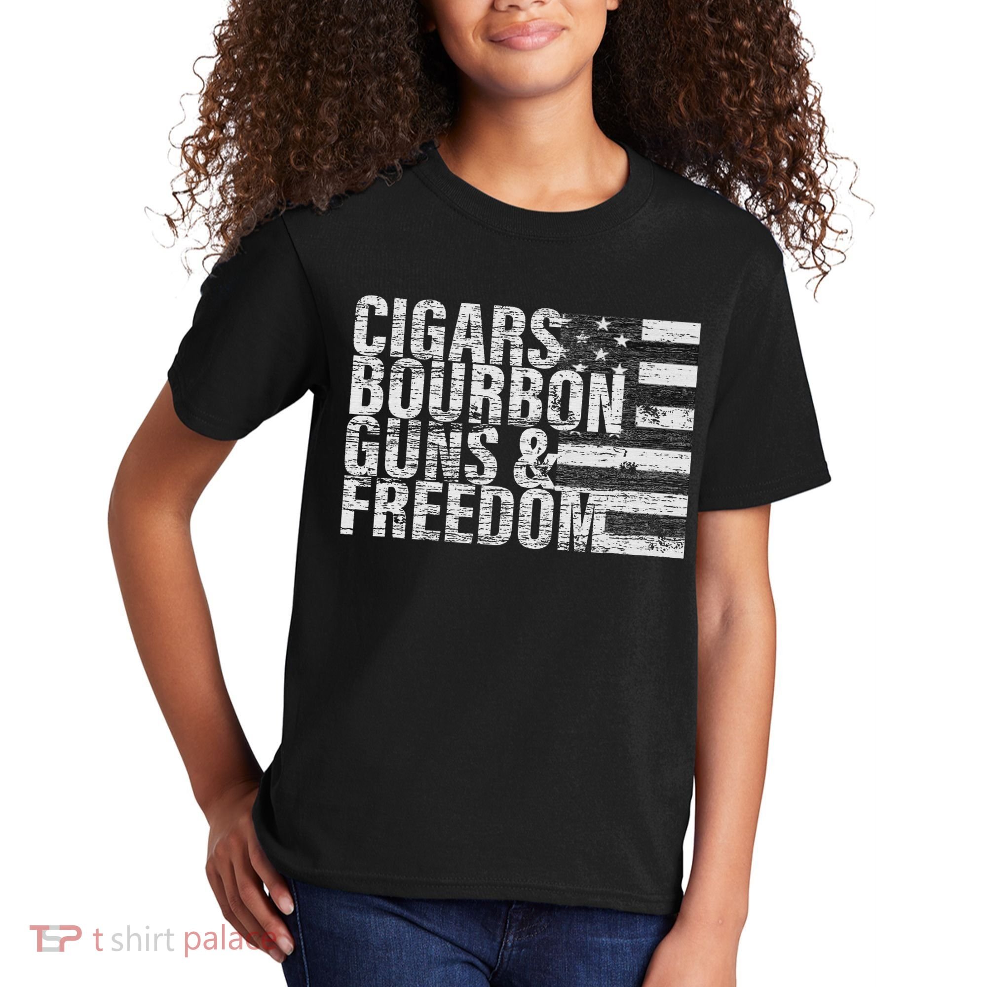 Cigars Bourbon Guns & Freedom Flag Kids T-Shirt