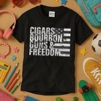 Cigars Bourbon Guns & Freedom Flag Kids T-Shirt thumb 3