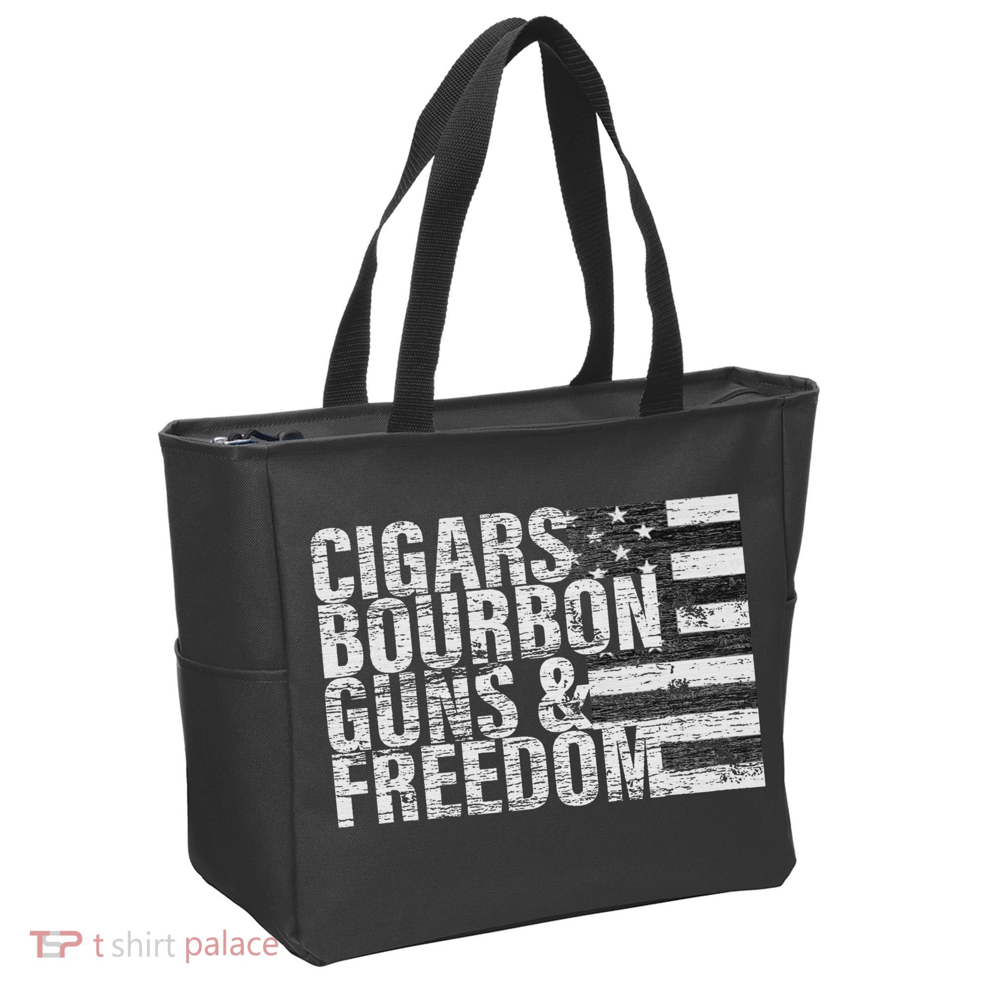 Cigars Bourbon Guns & Freedom Flag Tote Bag