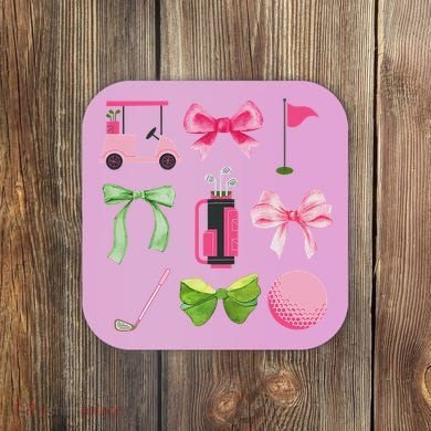 Coquette Bow Golf Cart Game Day Golfing Golfer Golf Lover Coaster