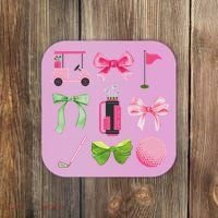 Coquette Bow Golf Cart Game Day Golfing Golfer Golf Lover Coaster thumb 0