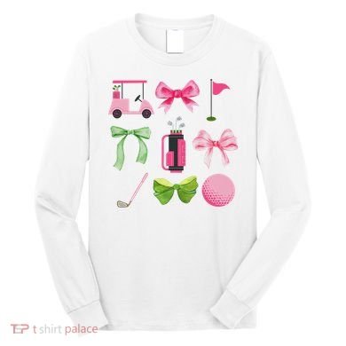Coquette Bow Golf Cart Game Day Golfing Golfer Golf Lover Long Sleeve Shirt