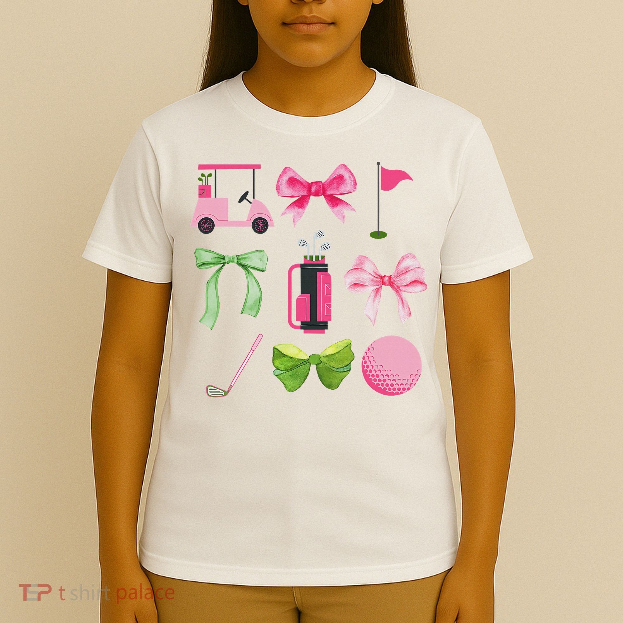 Coquette Bow Golf Cart Game Day Golfing Golfer Golf Lover T-Shirt