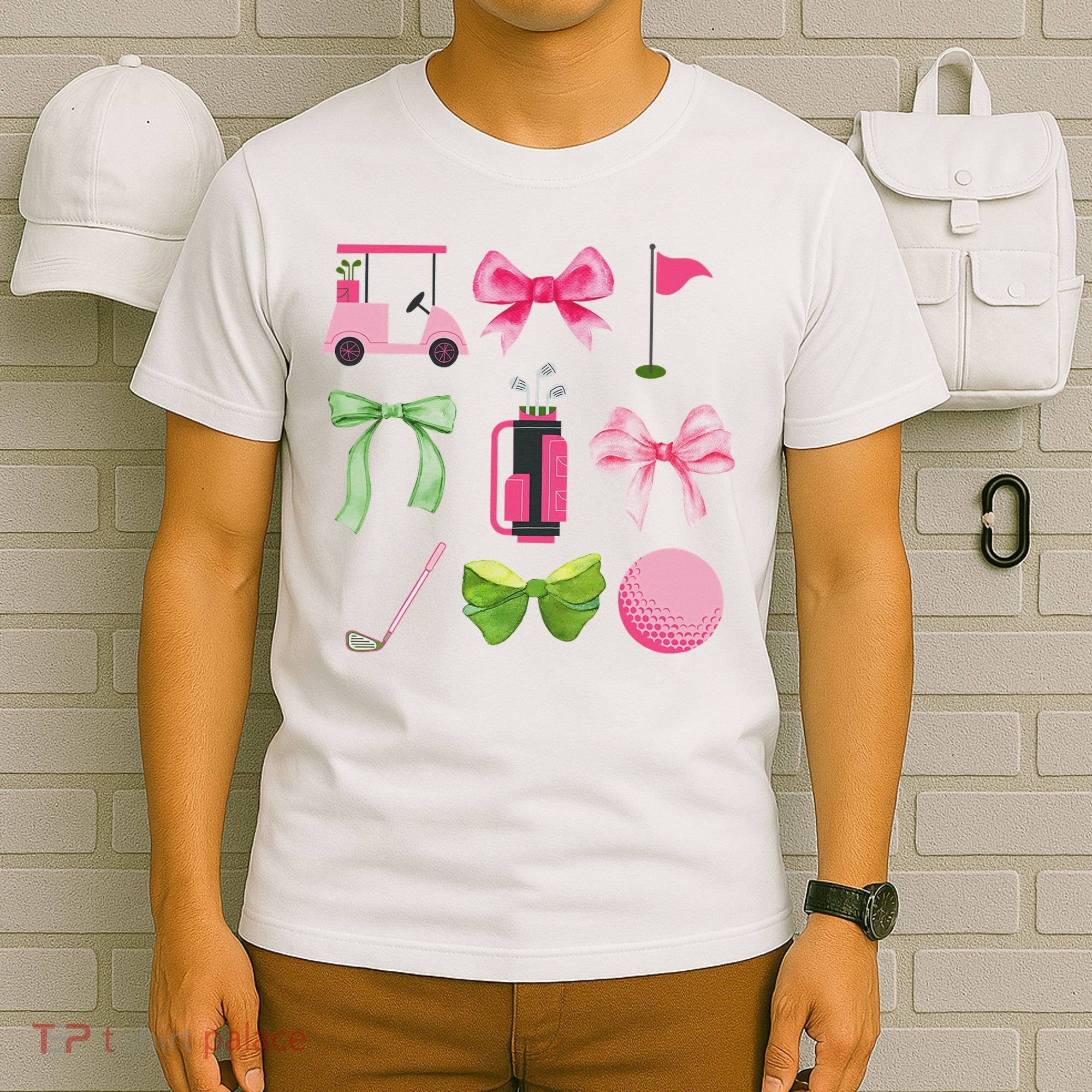 Coquette Bow Golf Cart Game Day Golfing Golfer Golf Lover T-Shirt