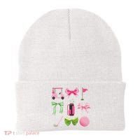 Coquette Bow Golf Cart Game Day Golfing Golfer Golf Lover Beanie thumb 0