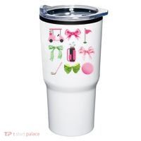 Coquette Bow Golf Cart Game Day Golfing Golfer Golf Lover Tumbler thumb 0