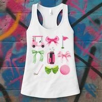 Coquette Bow Golf Cart Game Day Golfing Golfer Golf Lover Women's Tank Top thumb 3