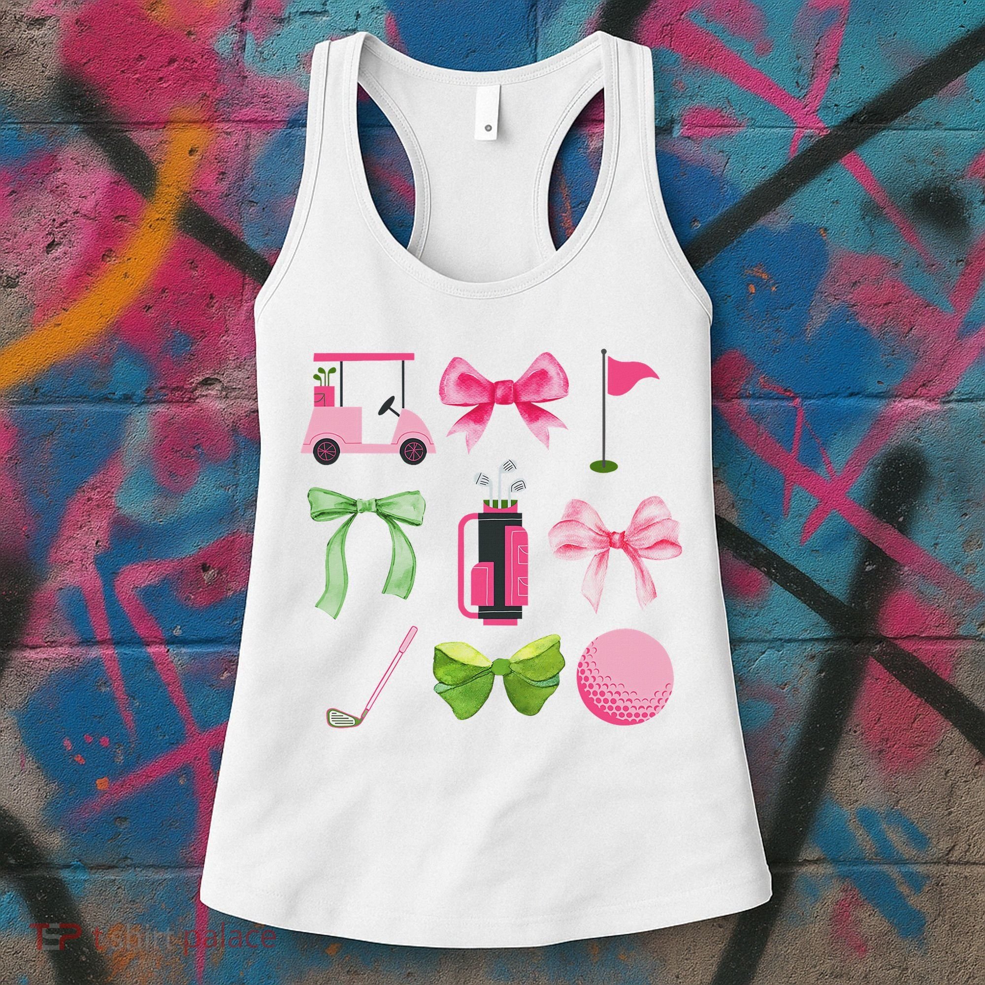 Coquette Bow Golf Cart Game Day Golfing Golfer Golf Lover Women's Tank Top