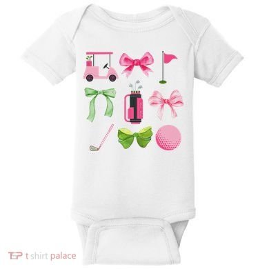 Coquette Bow Golf Cart Game Day Golfing Golfer Golf Lover Baby Bodysuit