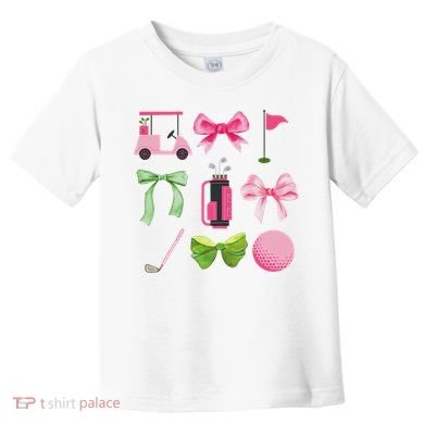 Coquette Bow Golf Cart Game Day Golfing Golfer Golf Lover Toddler T-Shirt