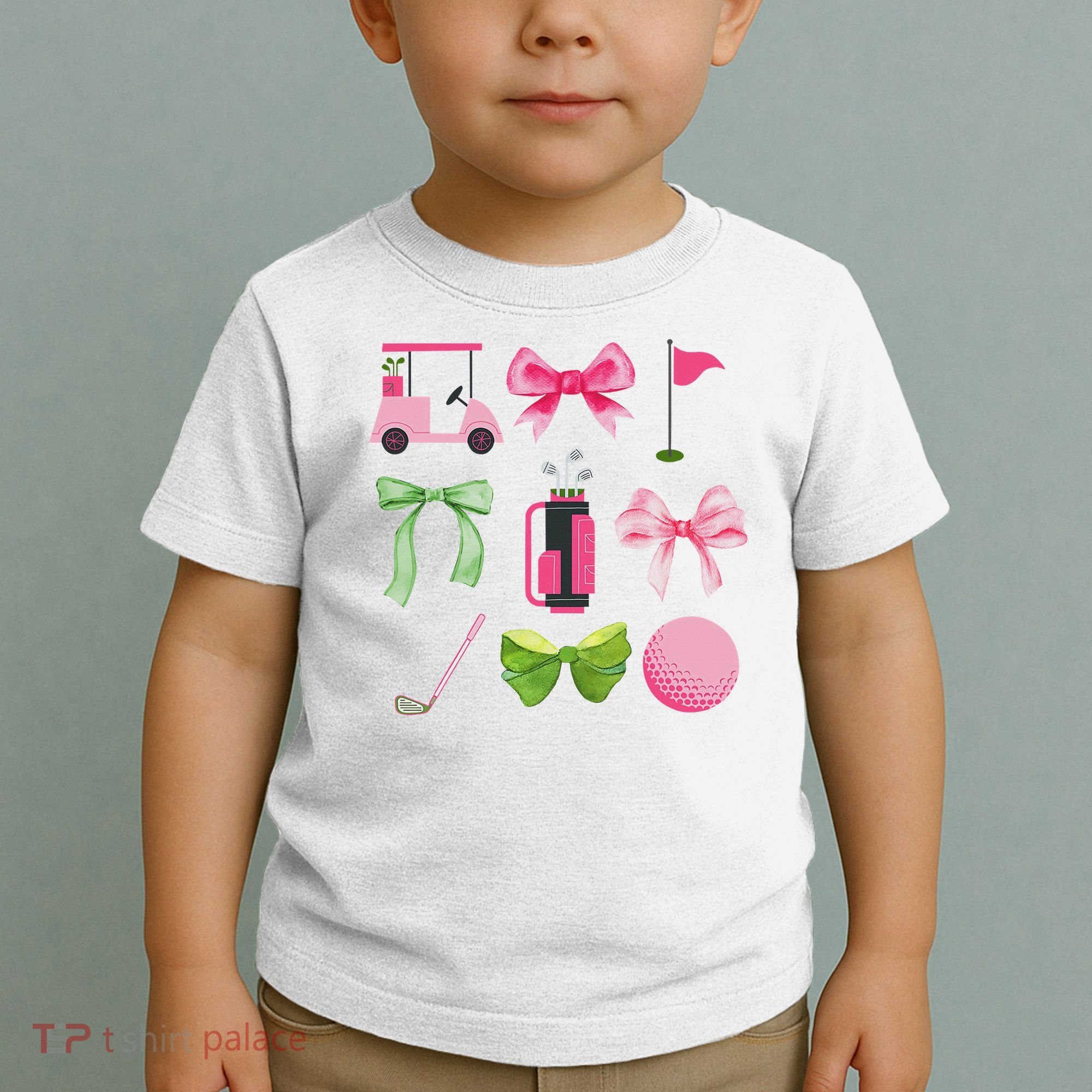 Coquette Bow Golf Cart Game Day Golfing Golfer Golf Lover Toddler T-Shirt