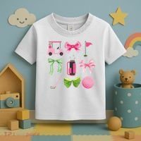 Coquette Bow Golf Cart Game Day Golfing Golfer Golf Lover Toddler T-Shirt thumb 3