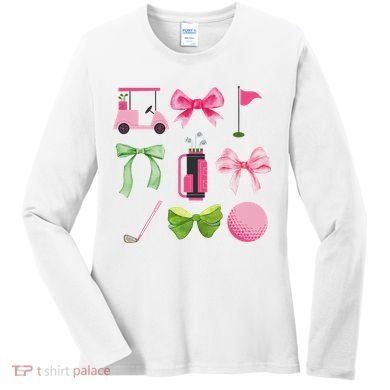 Coquette Bow Golf Cart Game Day Golfing Golfer Golf Lover Women's Long Sleeve Shirt