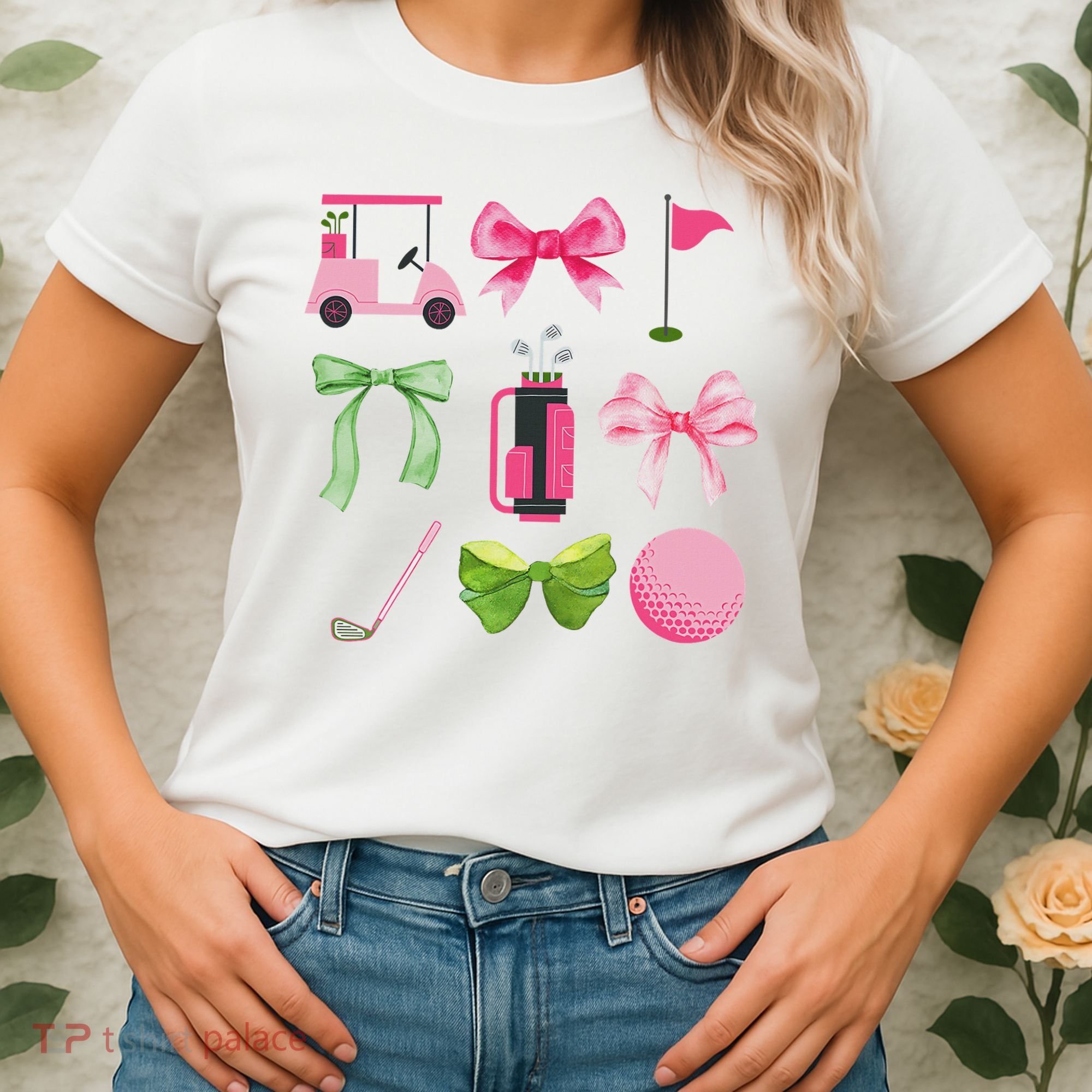 Coquette Bow Golf Cart Game Day Golfing Golfer Golf Lover Women's T-Shirt