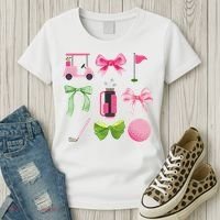 Coquette Bow Golf Cart Game Day Golfing Golfer Golf Lover Women's T-Shirt thumb 3