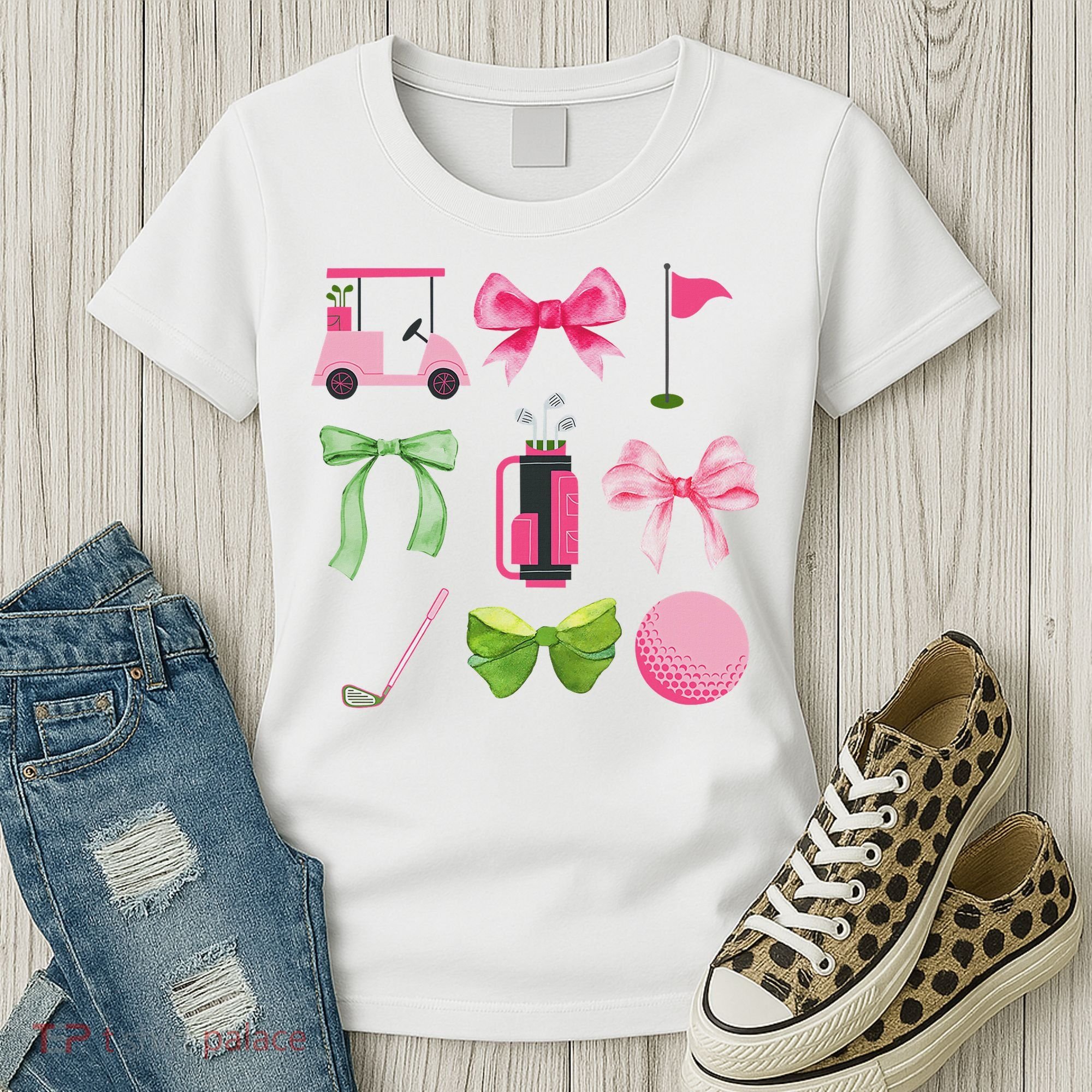 Coquette Bow Golf Cart Game Day Golfing Golfer Golf Lover Women's T-Shirt