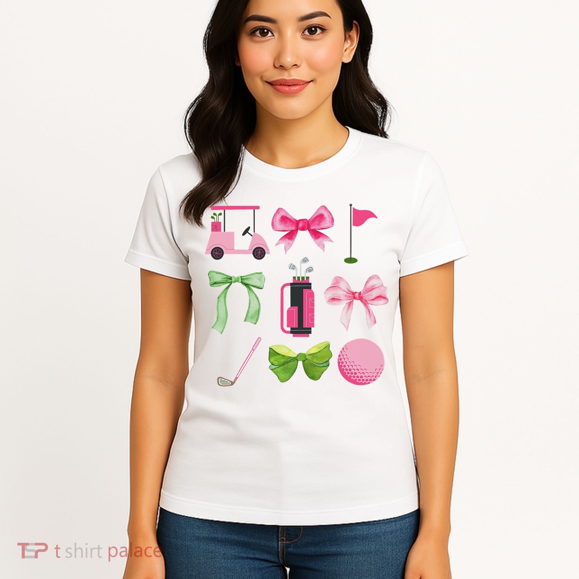 Coquette Bow Golf Cart Game Day Golfing Golfer Golf Lover Women's T-Shirt