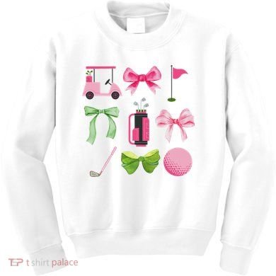 Coquette Bow Golf Cart Game Day Golfing Golfer Golf Lover Kids Sweatshirt