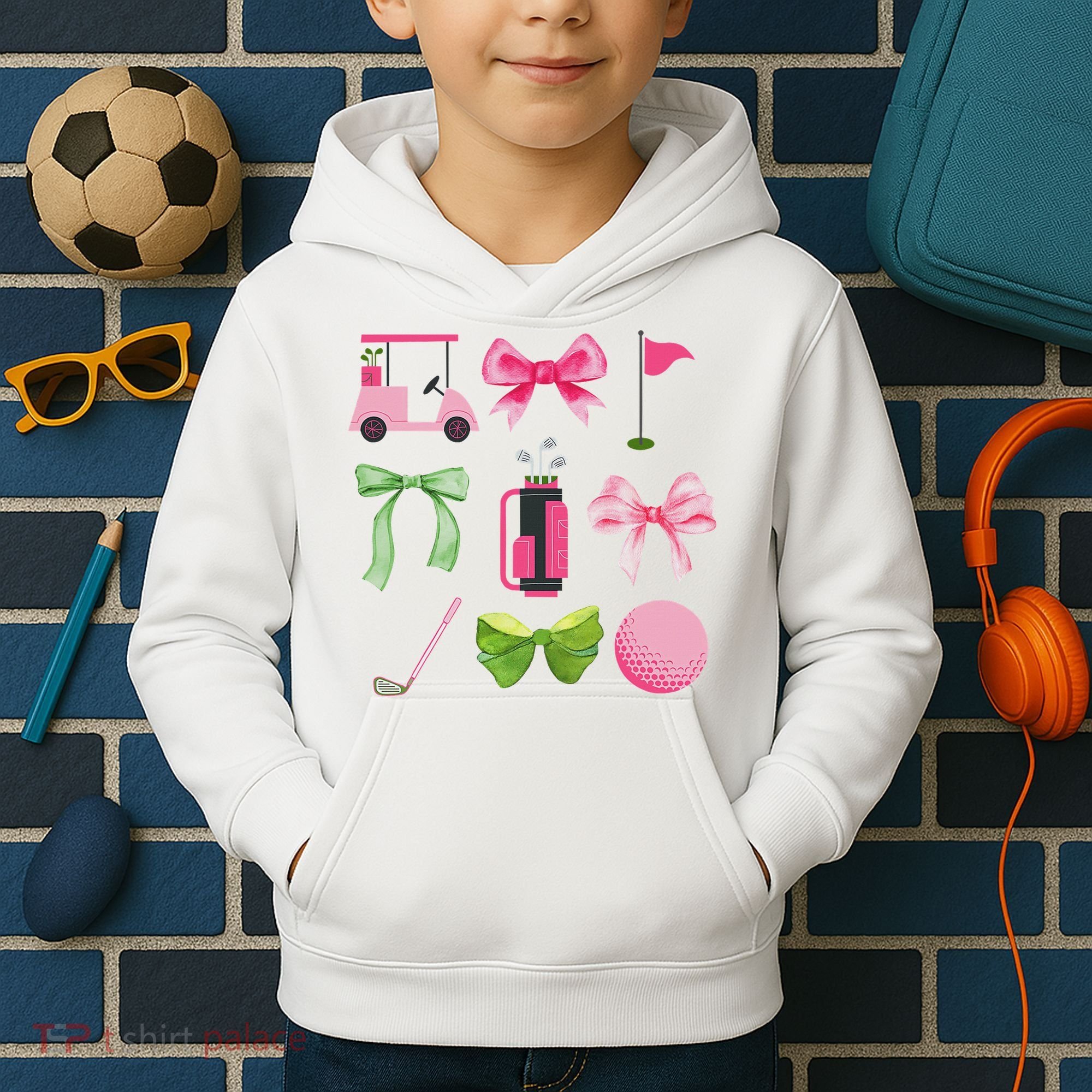 Coquette Bow Golf Cart Game Day Golfing Golfer Golf Lover Kids Hoodie
